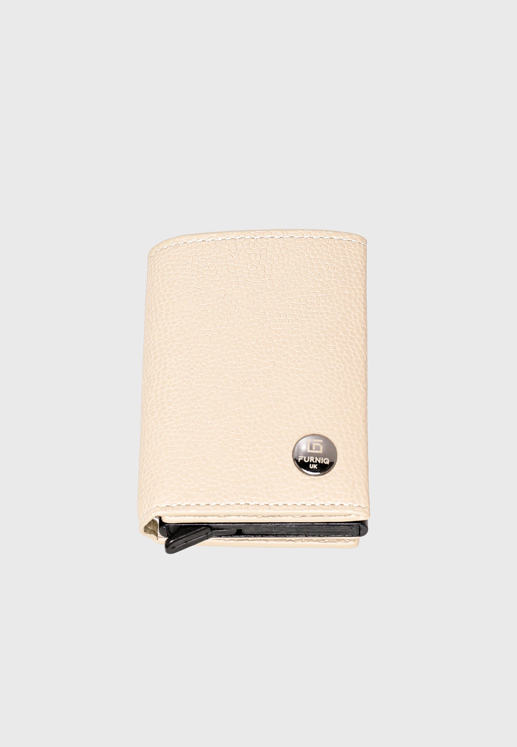 Genuine Leather Caviar Pattern Beige Trifold Card Holder