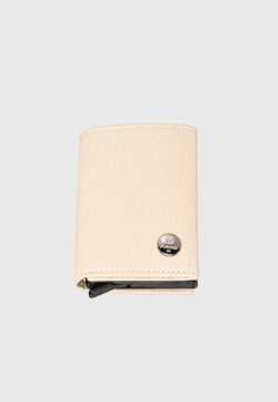 Image of Genuine Leather Caviar Pattern Beige Trifold Card Holder