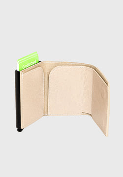 Image of Genuine Leather Caviar Pattern Beige Trifold Card Holder