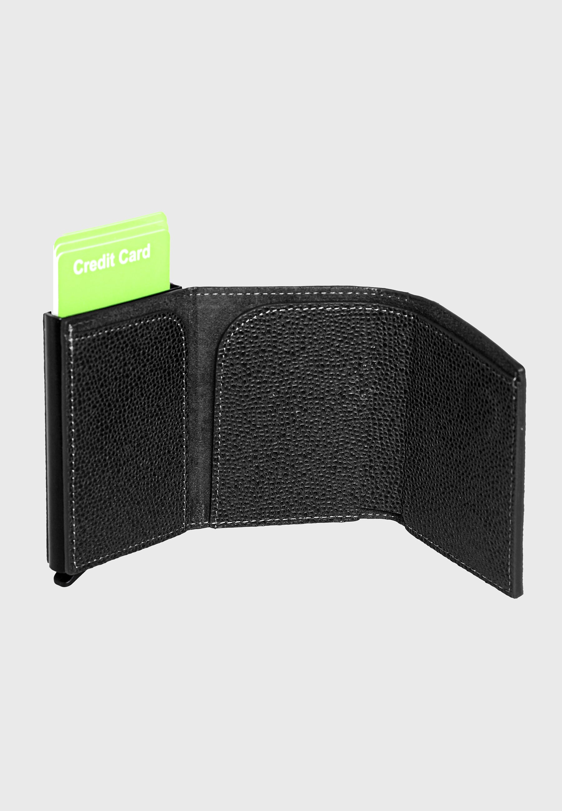 Genuine Leather Caviar Pattern Black Trifold Card Holder