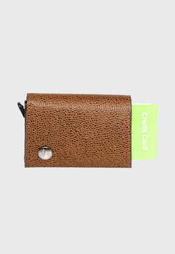 Image of Genuine Leather Caviar Pattern Brown Trifold Card Holder