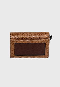 Image of Genuine Leather Caviar Pattern Brown Trifold Card Holder