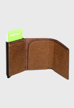 Image of Genuine Leather Caviar Pattern Brown Trifold Card Holder