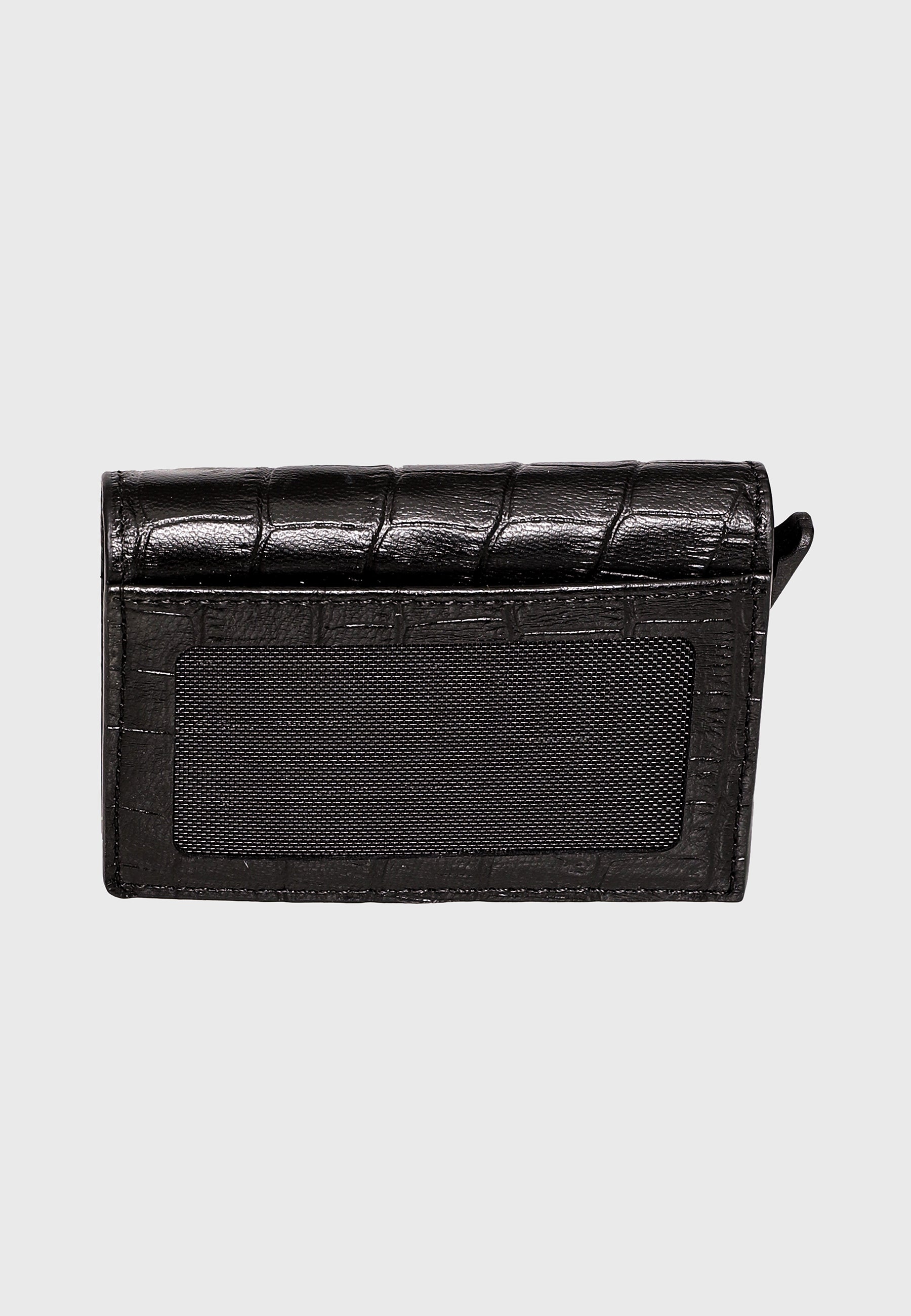 Genuine Leather Crocodile Pattern Black Trifold Card Holder