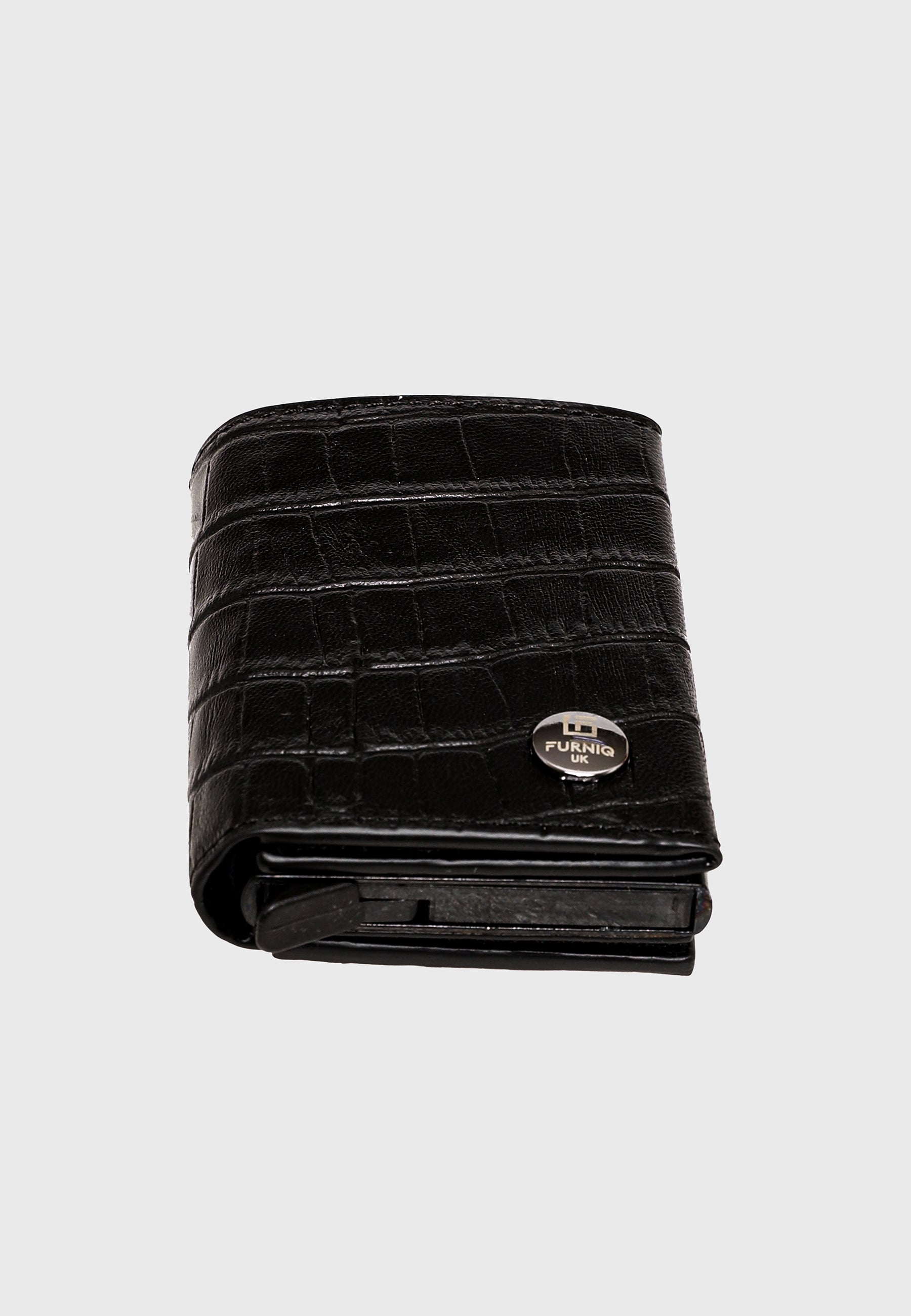 Genuine Leather Crocodile Pattern Black Trifold Card Holder