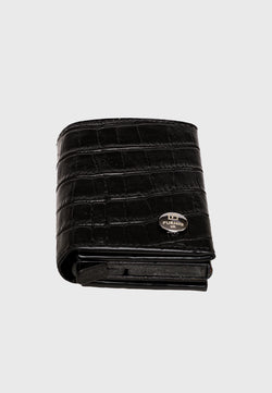 Image of Genuine Leather Crocodile Pattern Black Trifold Card Holder