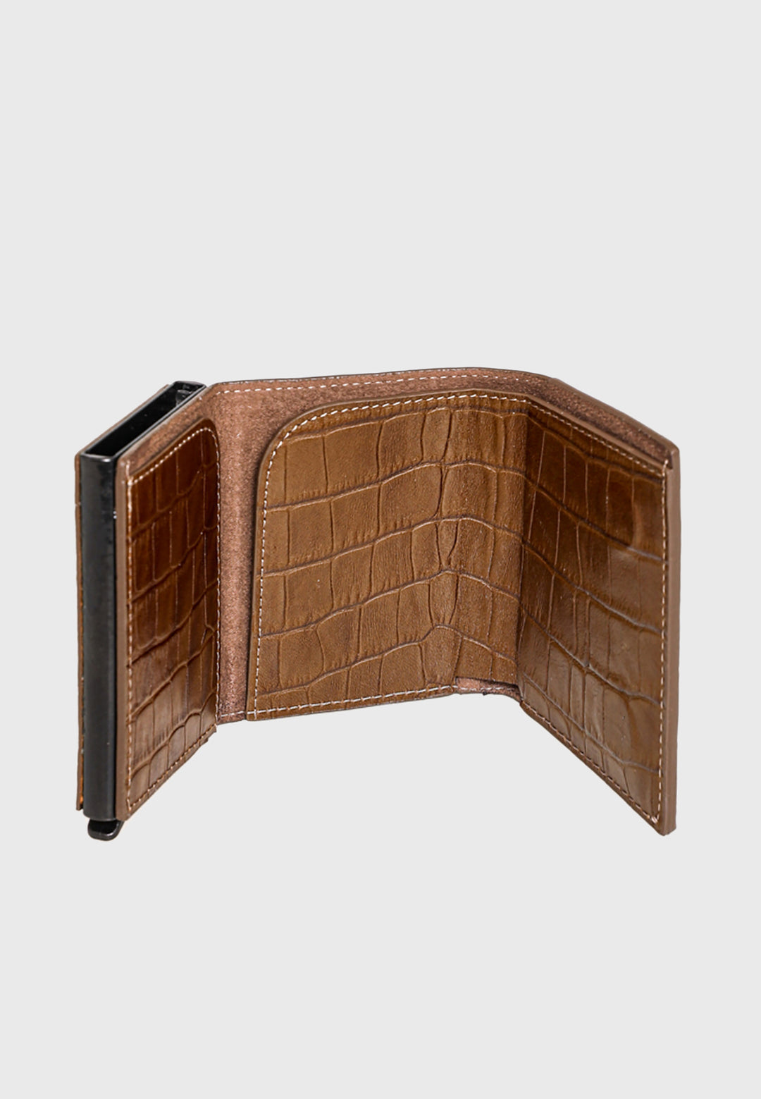 Genuine Leather Crocodile Pattern Brown Trifold Card Holder