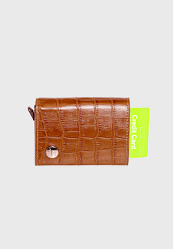 Image of Genuine Leather Crocodile Pattern Tan Trifold Card Holder