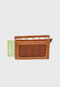 Image of Genuine Leather Crocodile Pattern Tan Trifold Card Holder