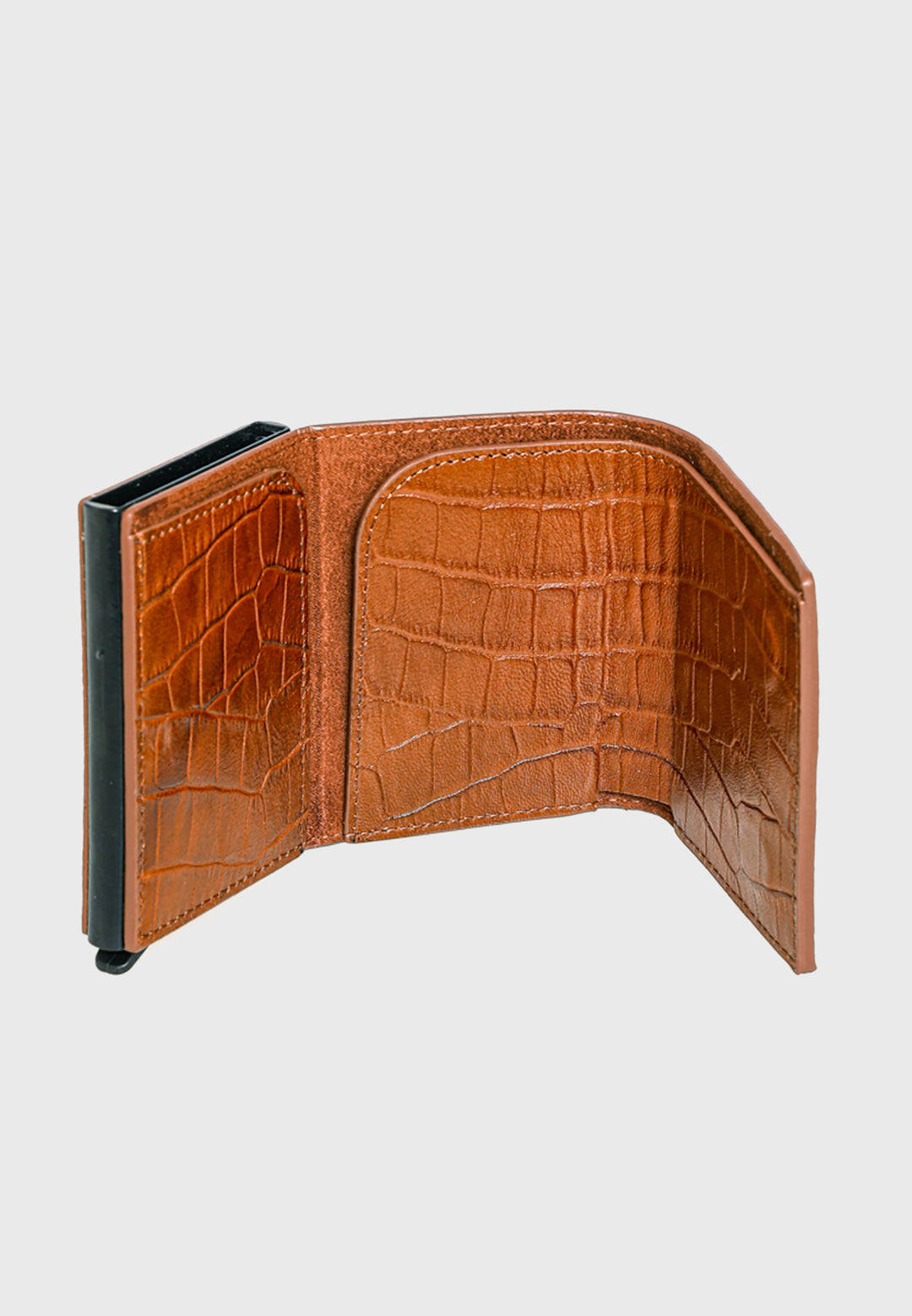 Genuine Leather Crocodile Pattern Tan Trifold Card Holder