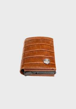 Image of Genuine Leather Crocodile Pattern Tan Trifold Card Holder