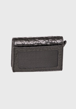 Image of Genuine Leather Elephant Pattern Black Trifold Card Holder