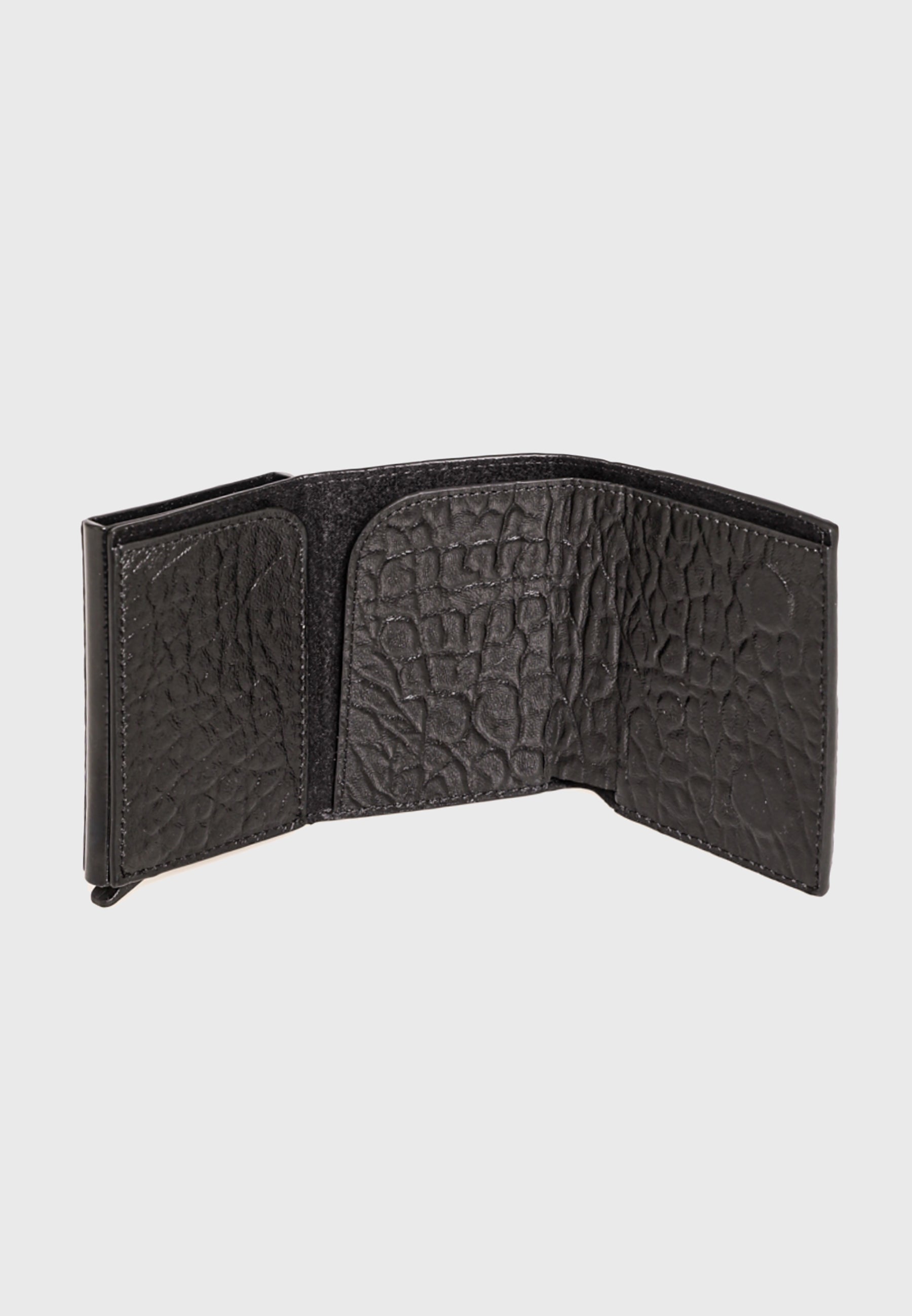 Genuine Leather Elephant Pattern Black Trifold Card Holder