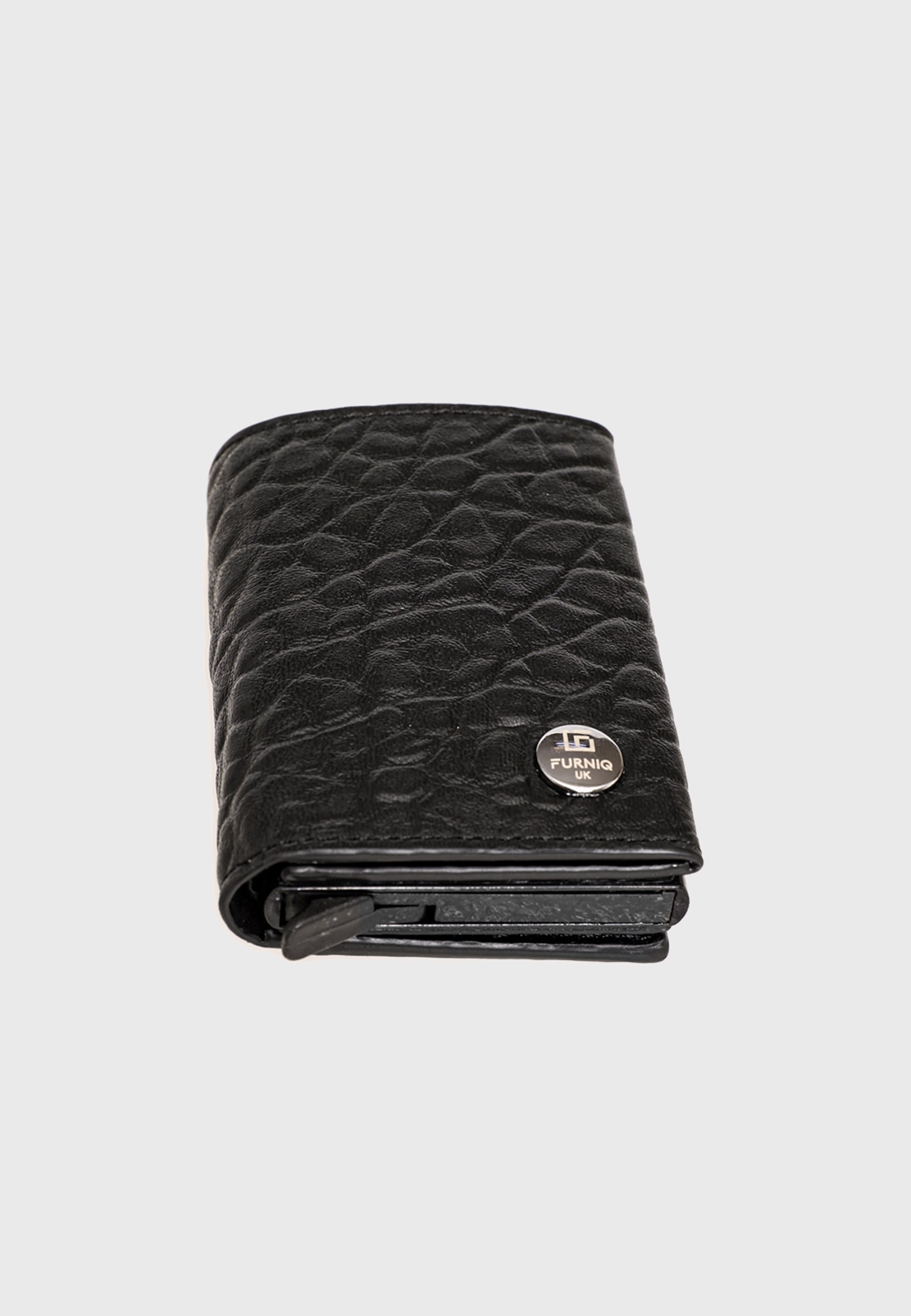 Genuine Leather Elephant Pattern Black Trifold Card Holder