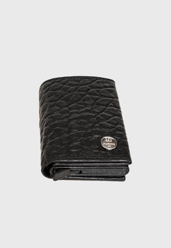 Image of Genuine Leather Elephant Pattern Black Trifold Card Holder