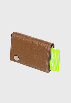 Image of Genuine Leather Elephant Pattern Brown Trifold Card Holder