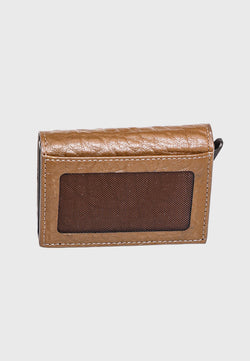 Image of Genuine Leather Elephant Pattern Brown Trifold Card Holder