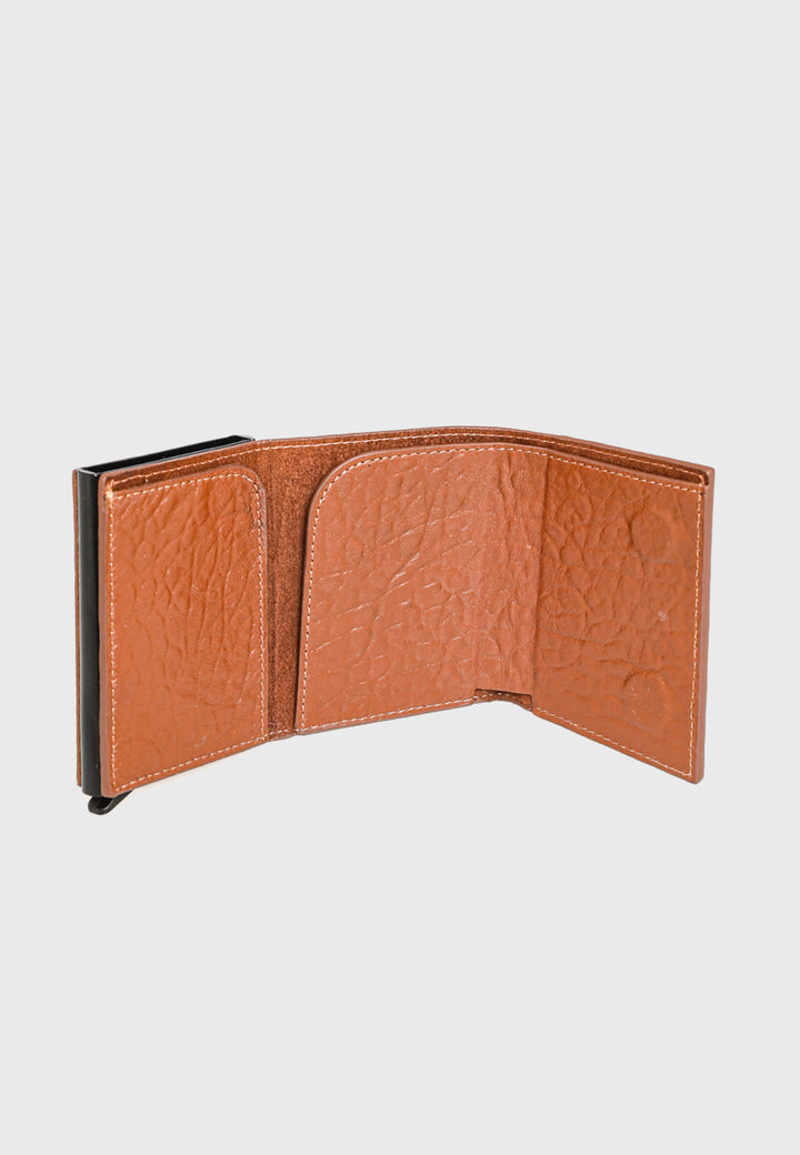 Genuine Leather Elephant Pattern Tan Trifold Card Holder