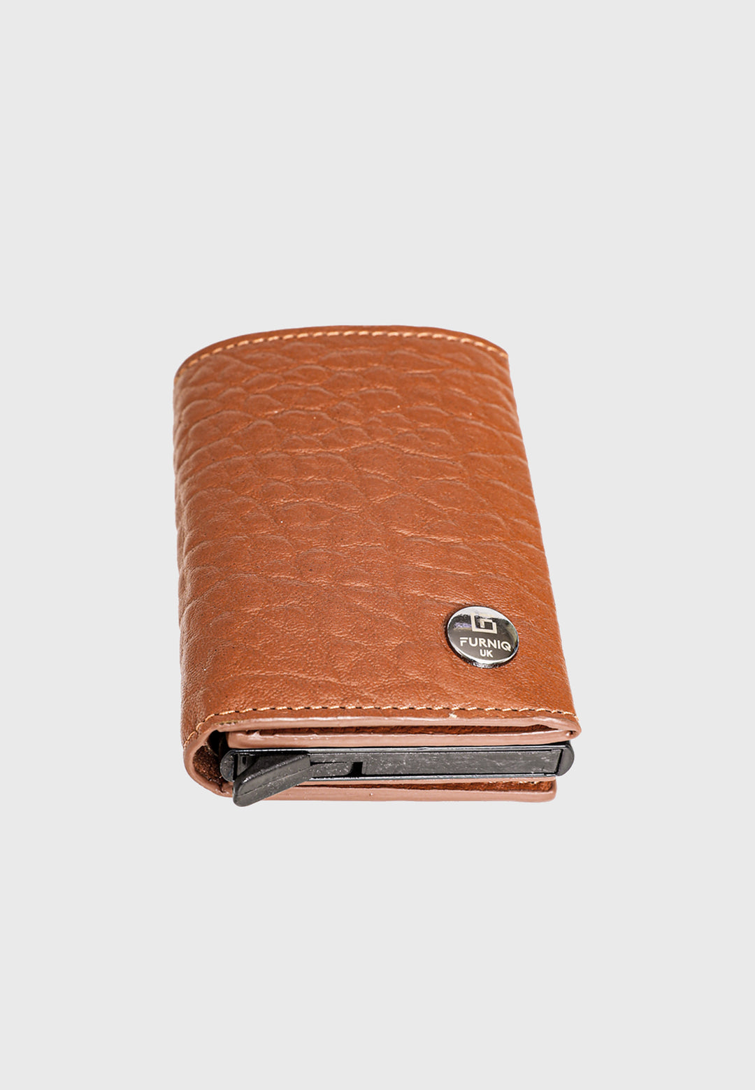 Genuine Leather Elephant Pattern Tan Trifold Card Holder