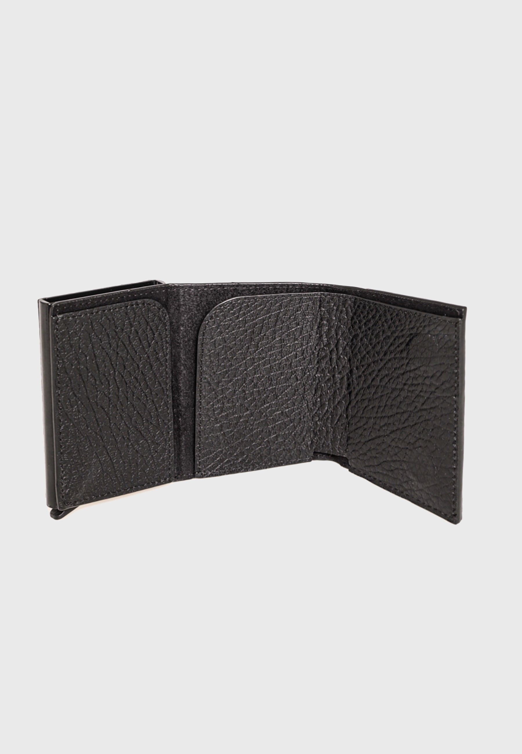 Genuine Leather Venous Pattern Black Trifold Card Holder