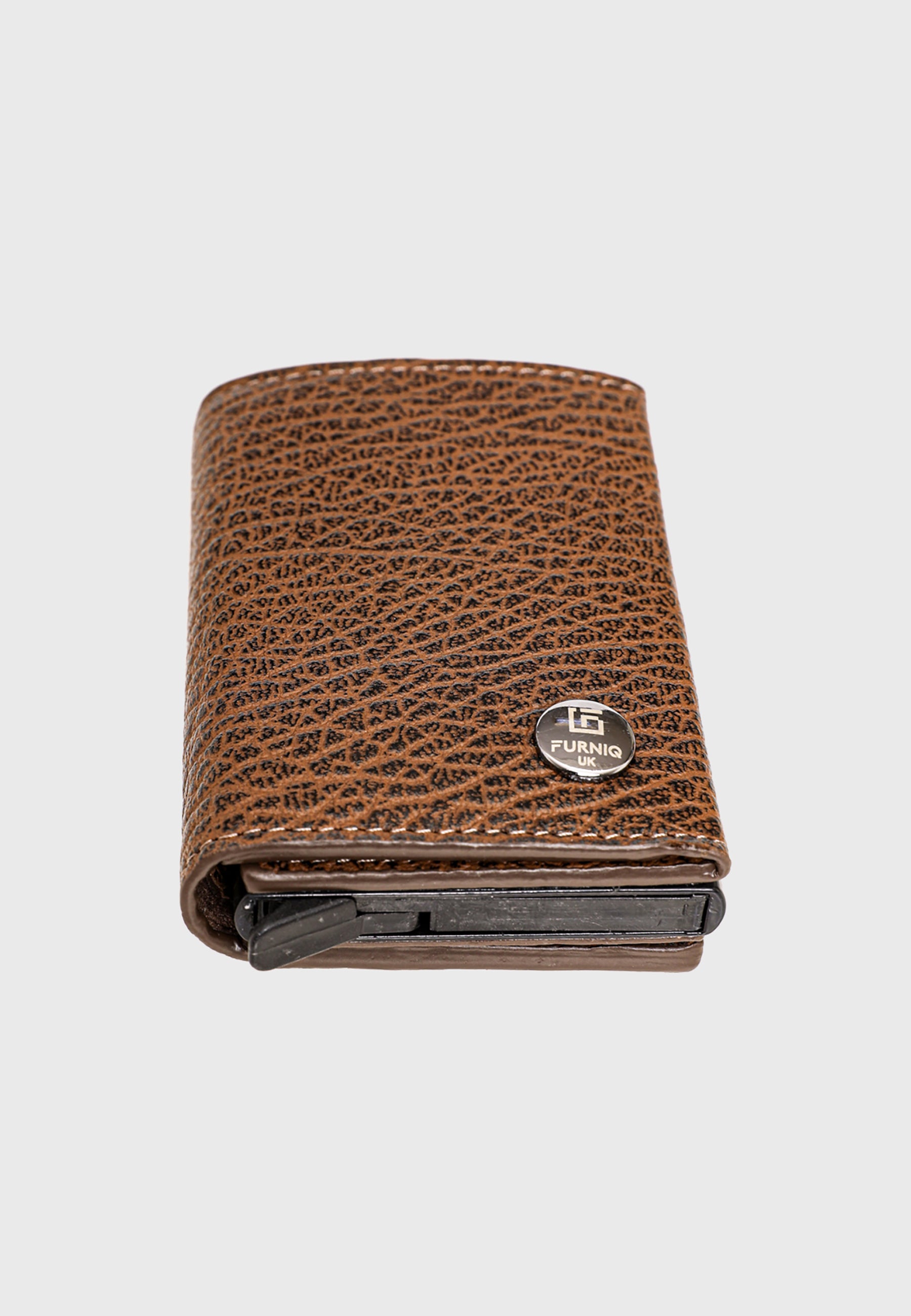 Genuine Leather Venous Pattern Brown Trifold Card Holder