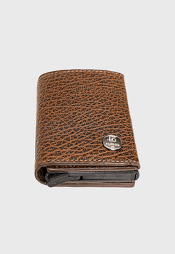 Image of Genuine Leather Venous Pattern Brown Trifold Card Holder