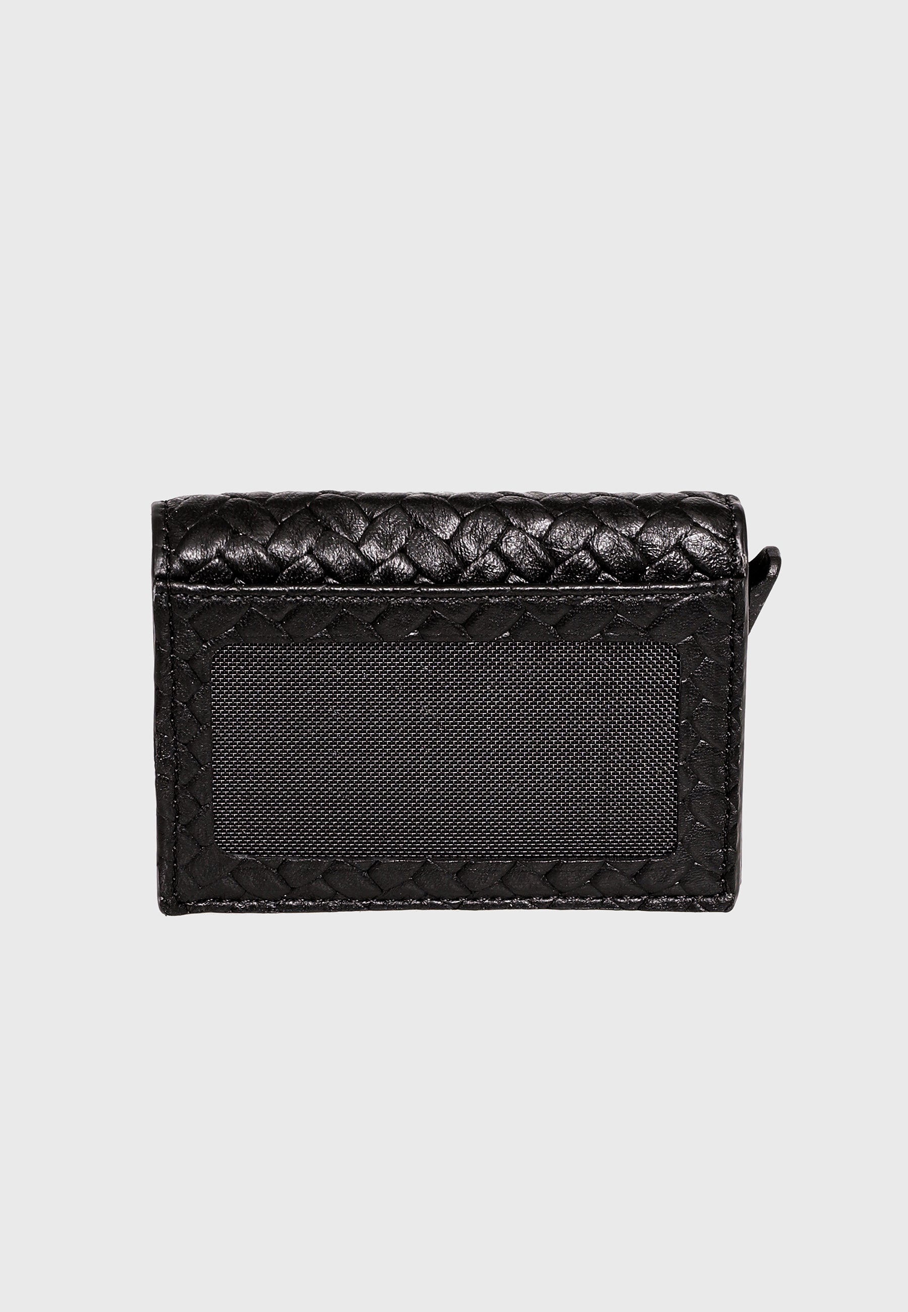 Genuine Leather Weave Pattern Black Trifold Card Holder