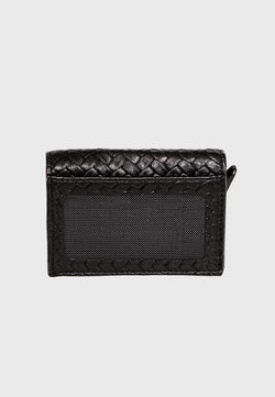 Image of Genuine Leather Weave Pattern Black Trifold Card Holder