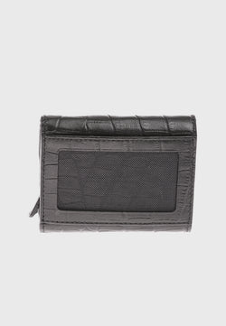 Image of Genuine Leather Crocodile Pattern Black Snap Closure Wallet & Card Holder