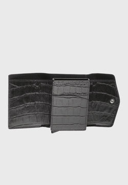 Image of Genuine Leather Crocodile Pattern Black Snap Closure Wallet & Card Holder