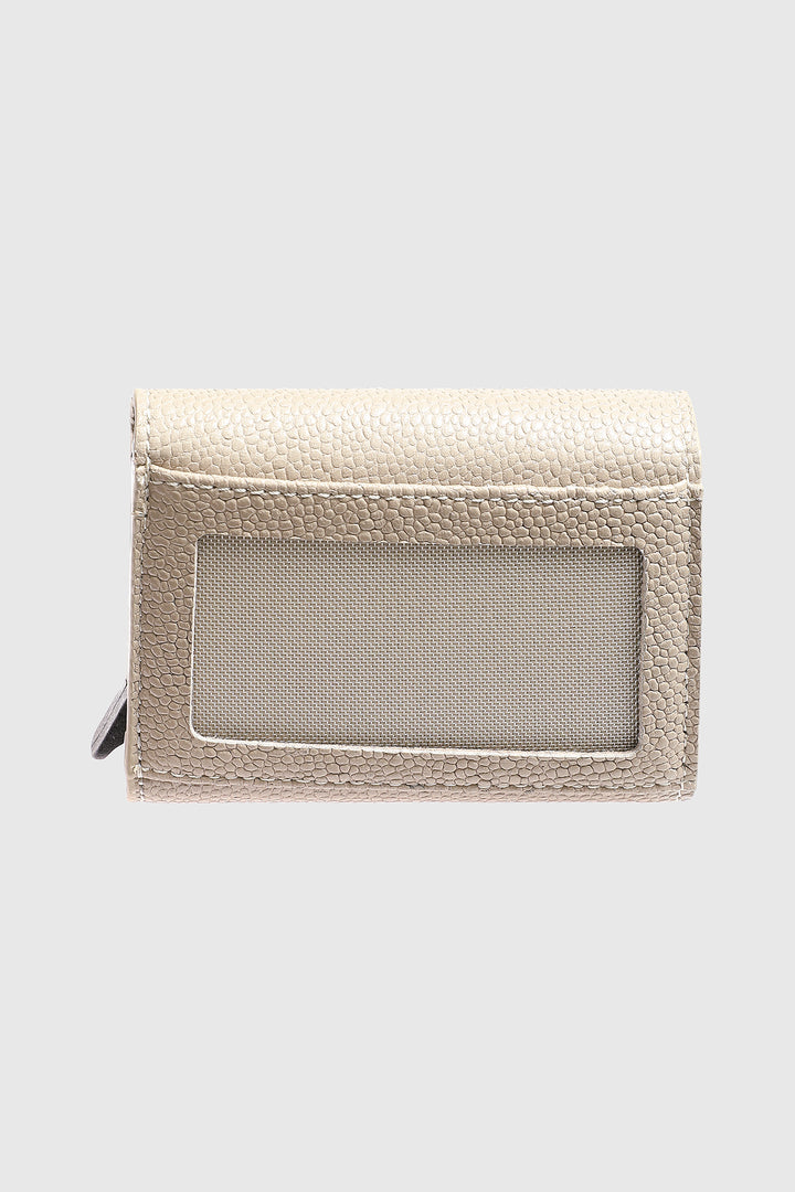 Genuine Leather Caviar Pattern Beige Snap Closure Wallet & Card Holder