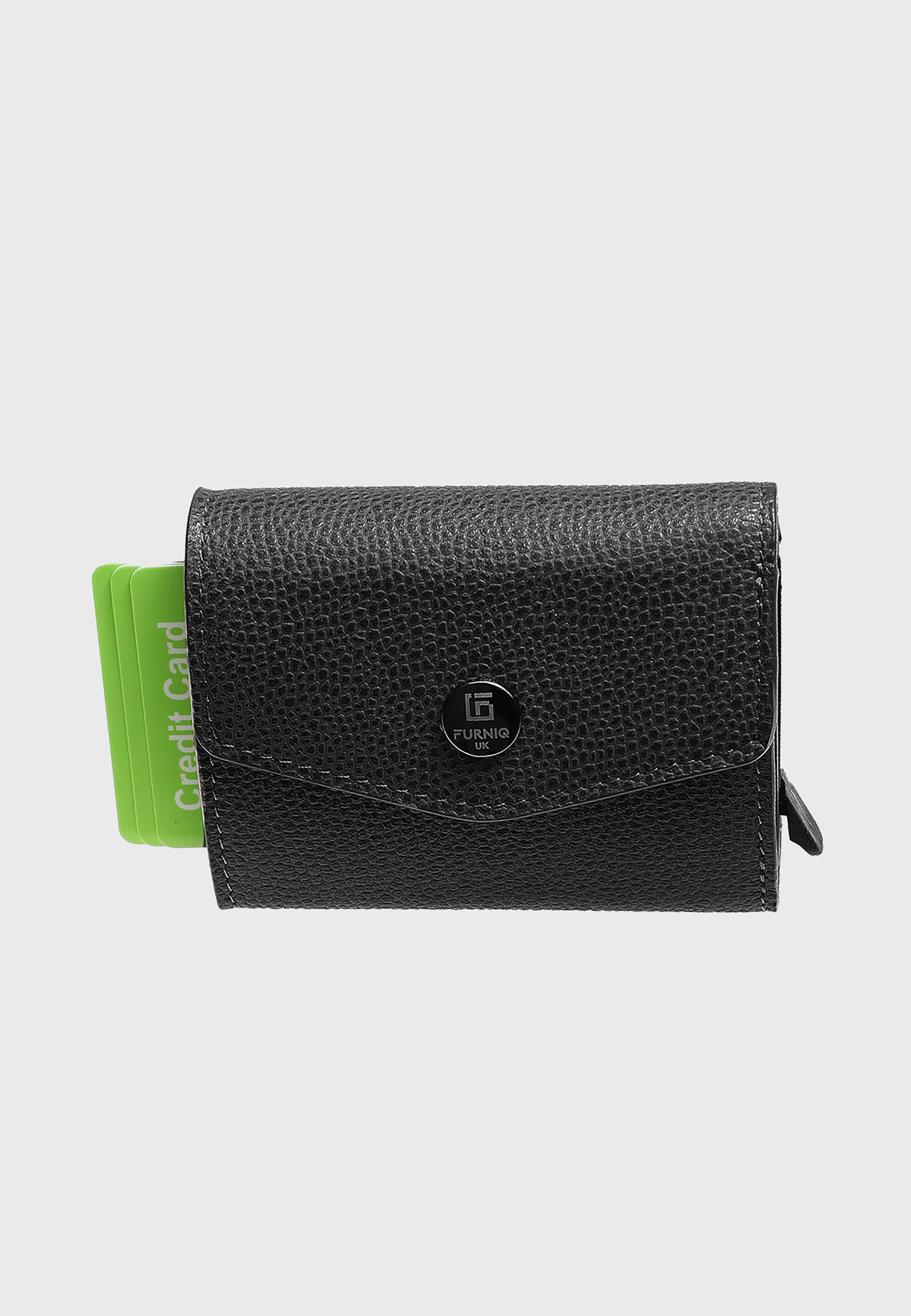 Genuine Leather Caviar Pattern Black Snap Closure Wallet & Card Holder