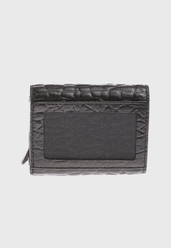 Image of Genuine Leather Elephant Pattern Black Snap Closure Wallet & Card Holder