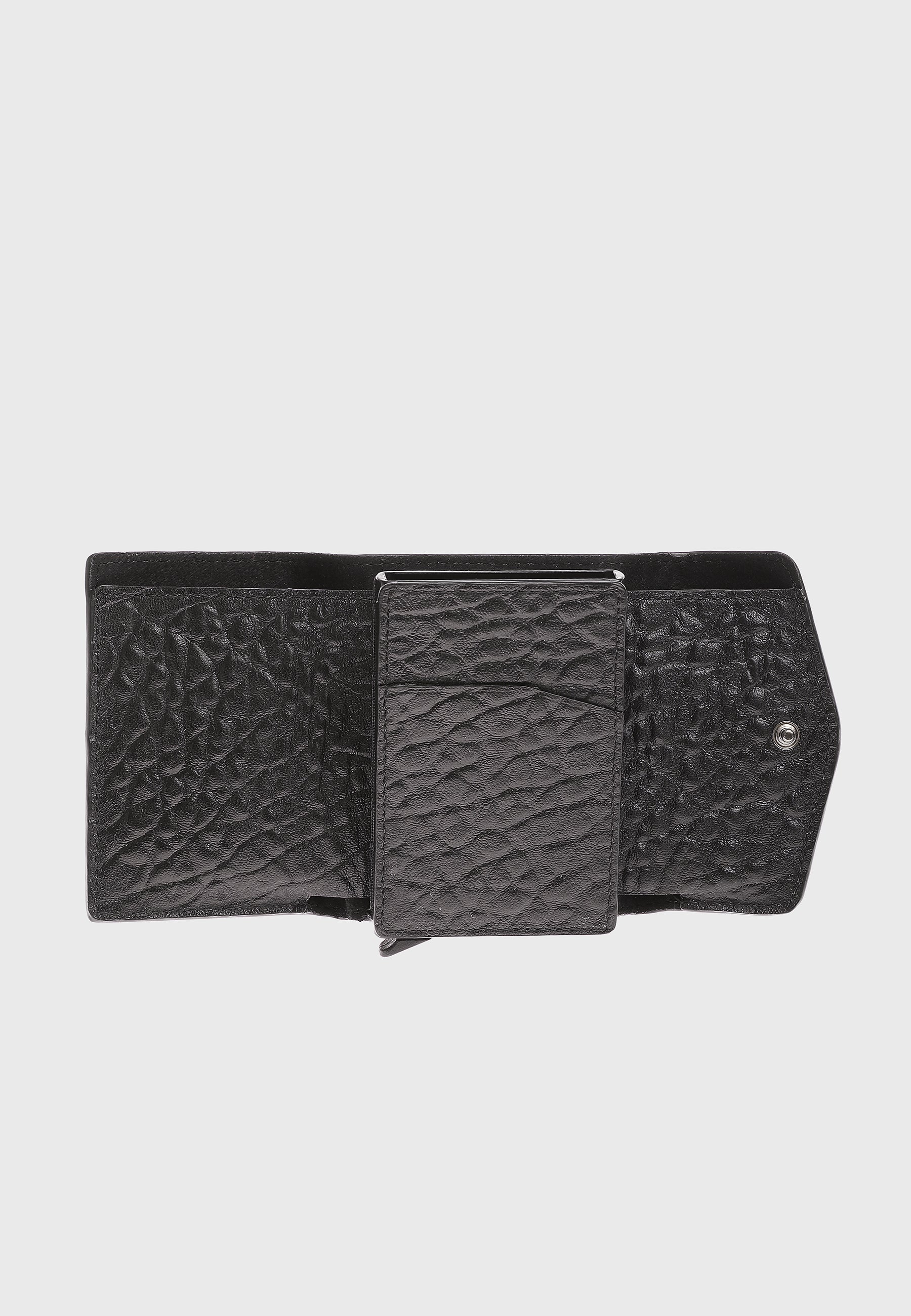 Genuine Leather Elephant Pattern Black Snap Closure Wallet & Card Holder