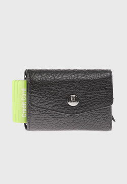 Image of Genuine Leather Venous Pattern Black Snap Closure Wallet & Card Holder