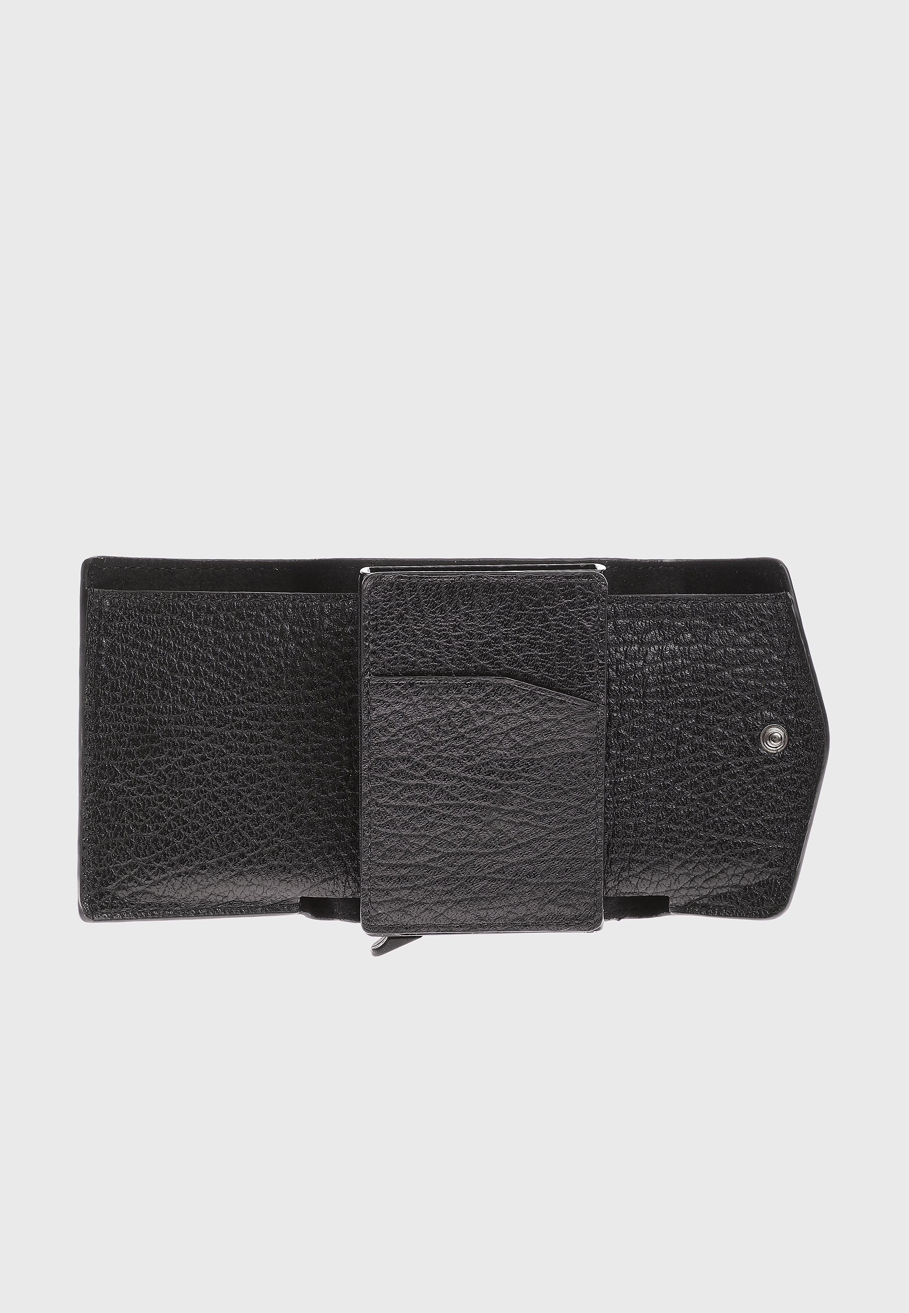 Genuine Leather Venous Pattern Black Snap Closure Wallet & Card Holder