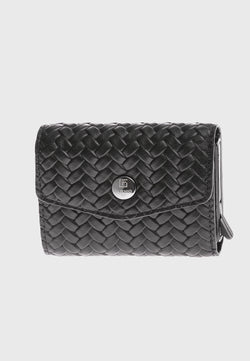 Image of Genuine Leather Weave Pattern Black Snap Closure Wallet & Card Holder