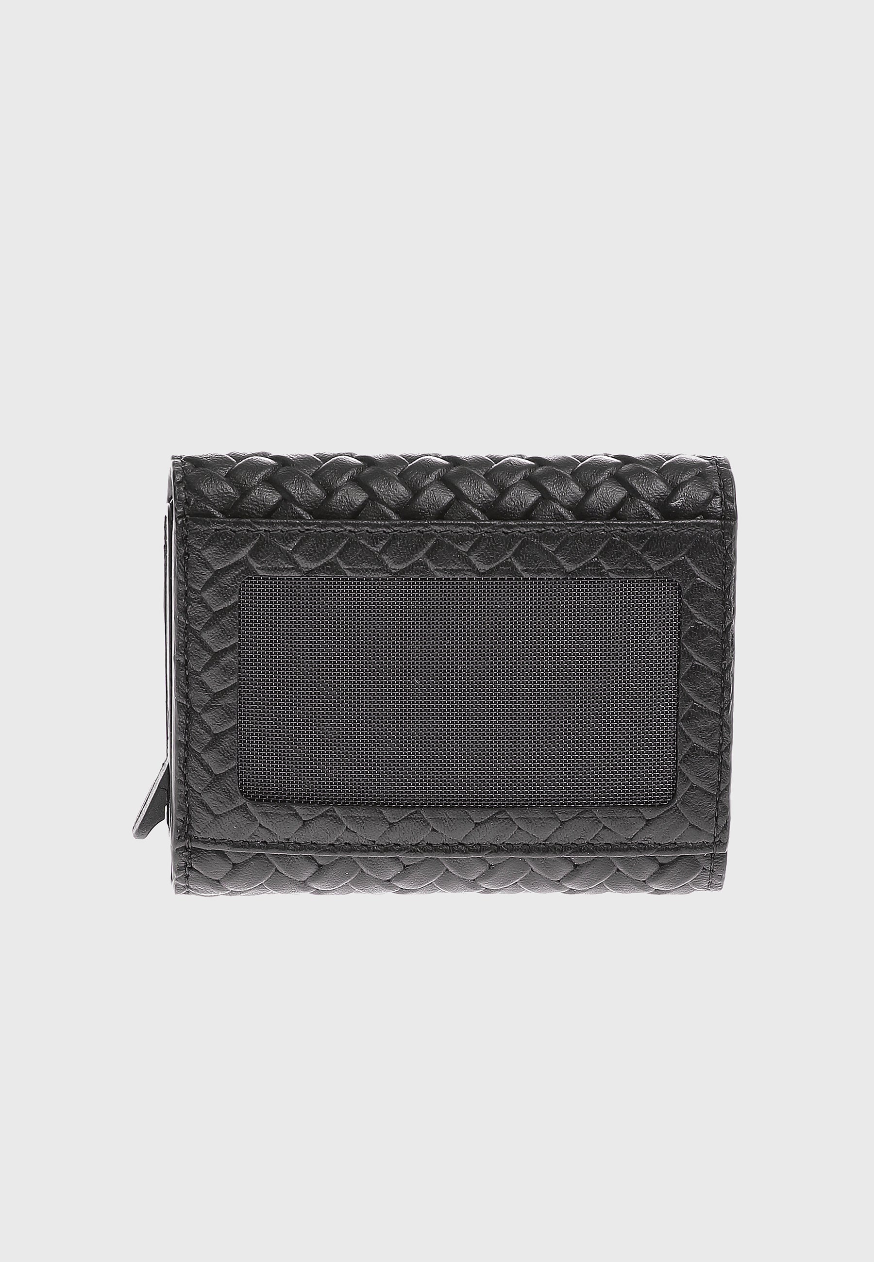 Genuine Leather Weave Pattern Black Snap Closure Wallet & Card Holder