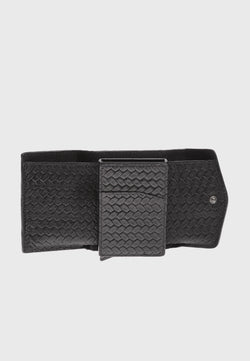 Image of Genuine Leather Weave Pattern Black Snap Closure Wallet & Card Holder