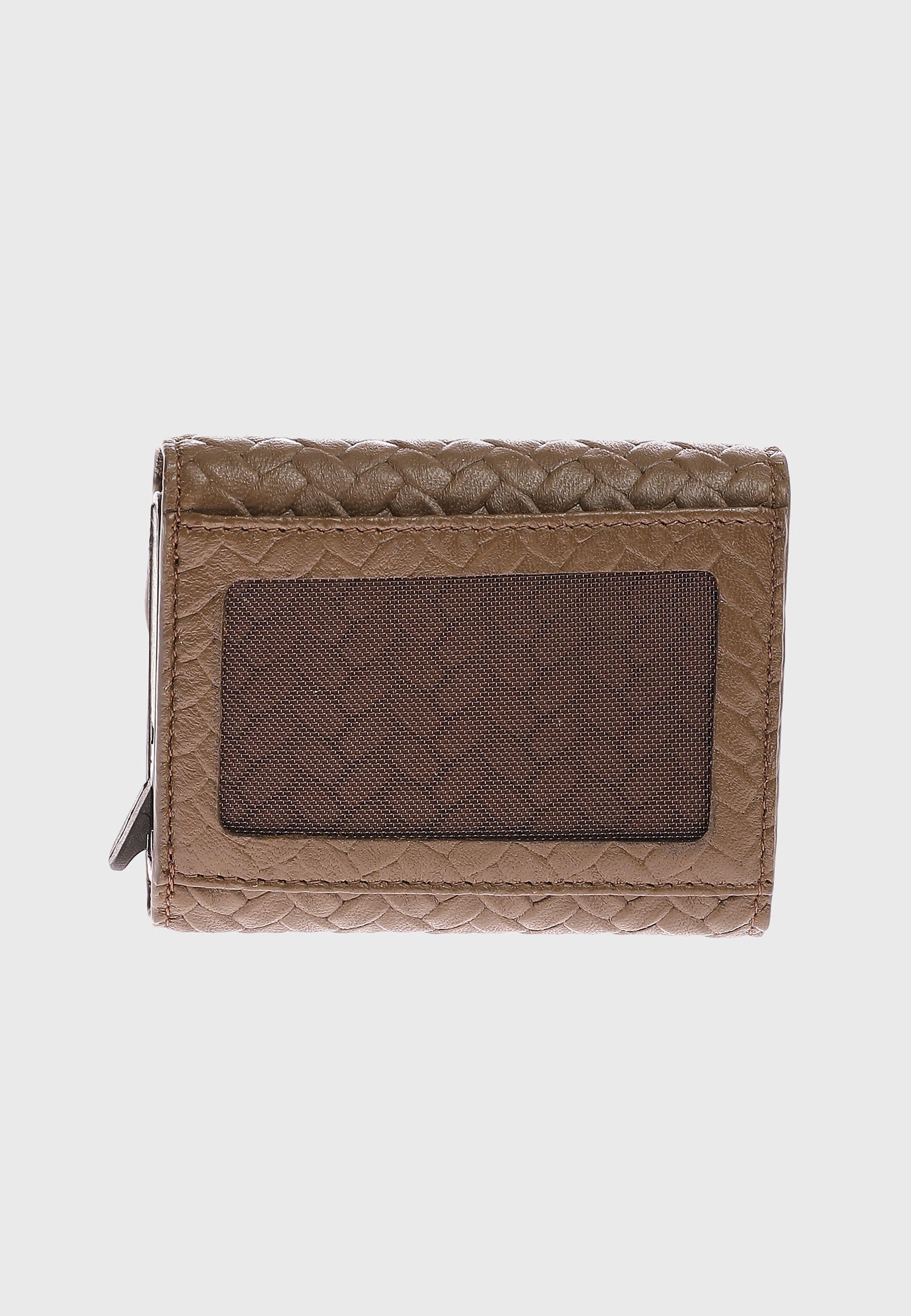 Genuine Leather Weave Pattern Brown Snap Closure Wallet & Card Holder